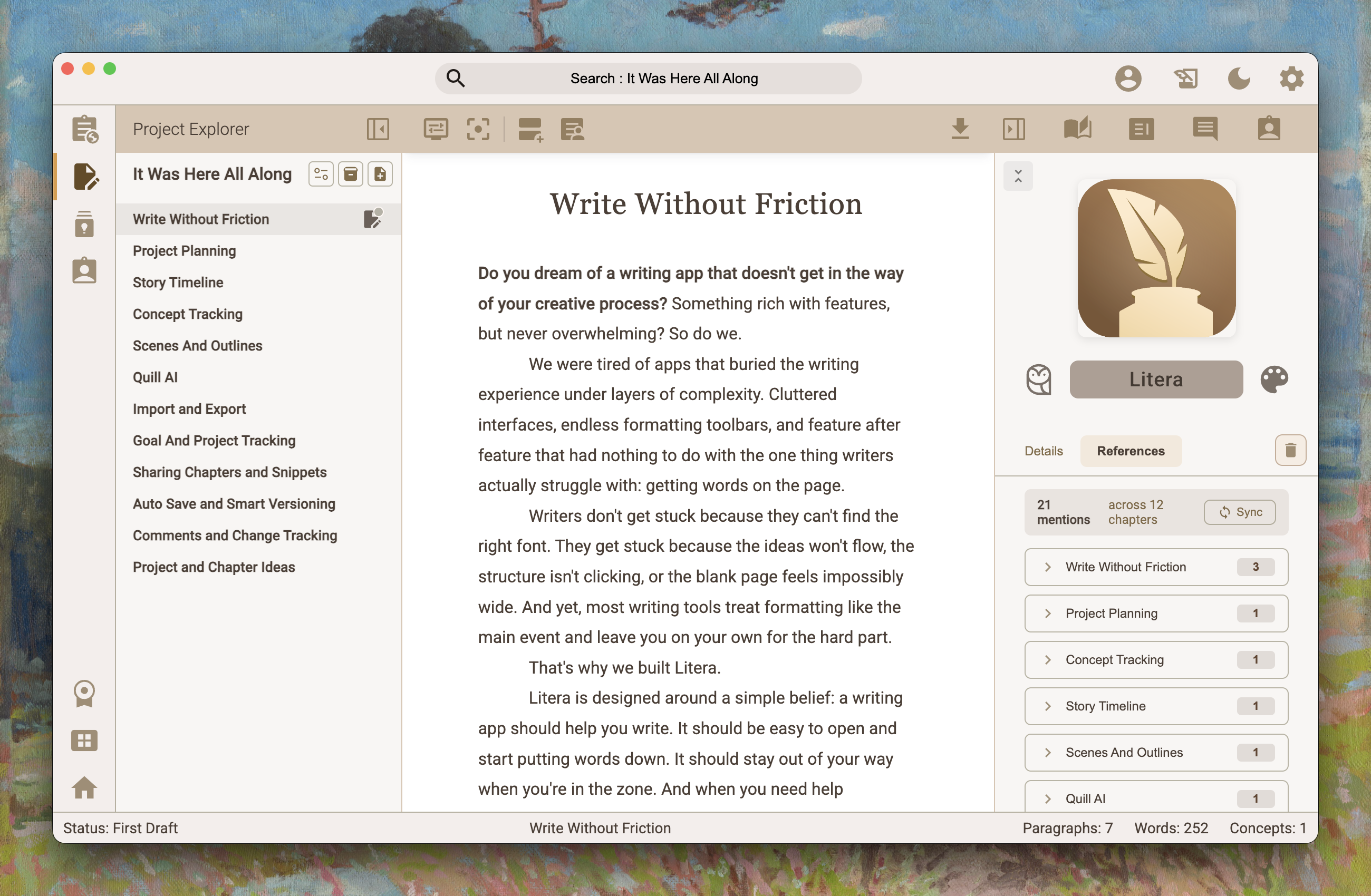 Reference search showing location tracked across chapters with context